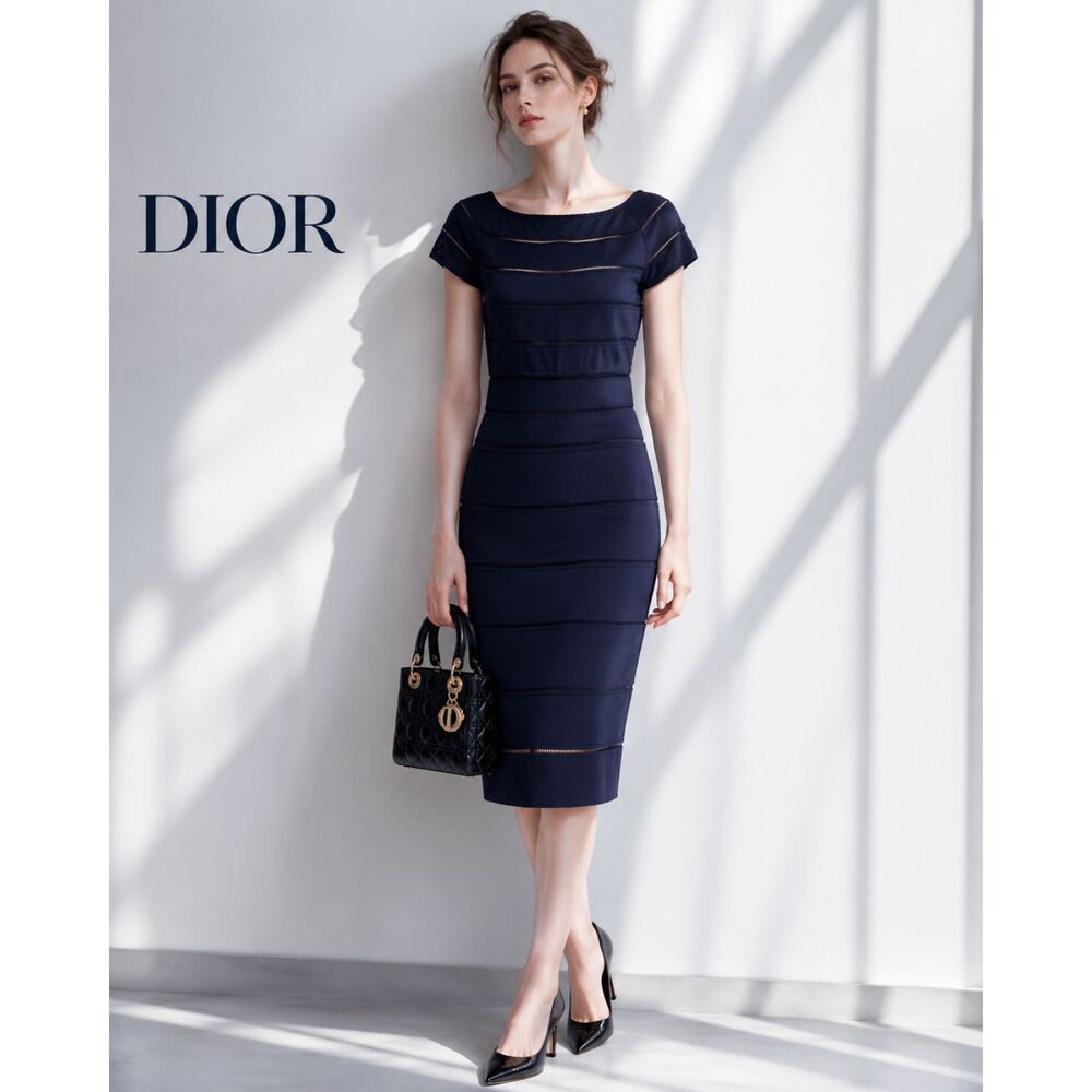 Christian Dior Bateau Neckline Knee-Length Dress Size: 10 - Picture 2 of 11